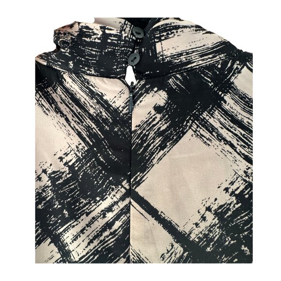 Anne Klein Tie Neck Geometric Long Sleeve Midi Dress Tan Black Women's Size 10 - Picture 6 of 6